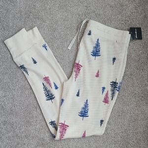 Cozy Womans Tree Print Pants - Cream, Blue, and Pink